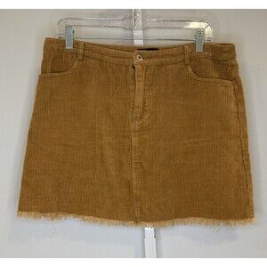 Mittoshop Corduroy Mini Skirt Womens L Brown Tan 100% Cotton Pockets Raw Hem Y2K